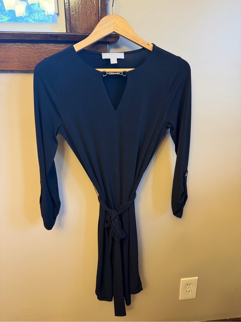 MICHAEL Michael Kors Black Midi Dress with Tie Waist